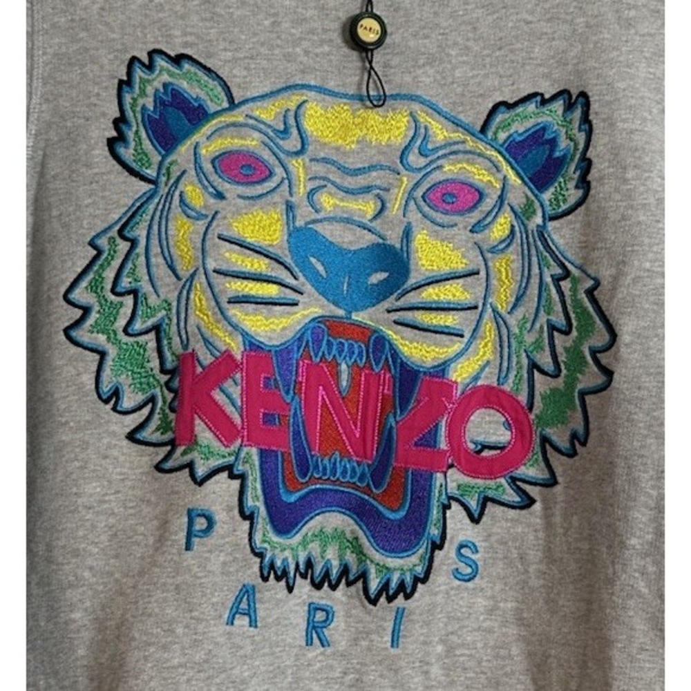 KENZO Paris Tiger Embroidered Sweatshirt Gray Multi Color Size Small NWT
